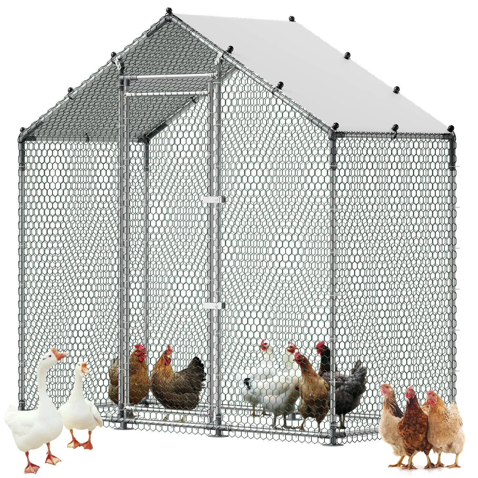 【SummerFinds】VEVOR Large Metal Walk-in Chicken Coop Enclosure, 6.6x3.3x6.6 ft Spire Roof Outdoor Poultry Hutch, Waterproof Cover, Sturdy Frame, Zip Ties, Easy Assembly, Easy Feeding Access, Backyard Farm Shelter,dorm essentials,home decor