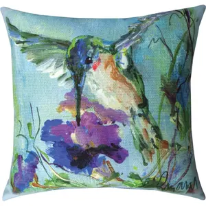 Manual Woodworkers SLSWPF 18 x 18 in. Hummingbird Purple Flowers Outdoor Pillow