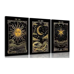 3pcs/set Tarot Cards Vintage Design Moon Star Print Sun Moon Stars Flowers Unique Artwork Art Painting Modern Decorative Wall Decoration Painting Home Living Room Frameless