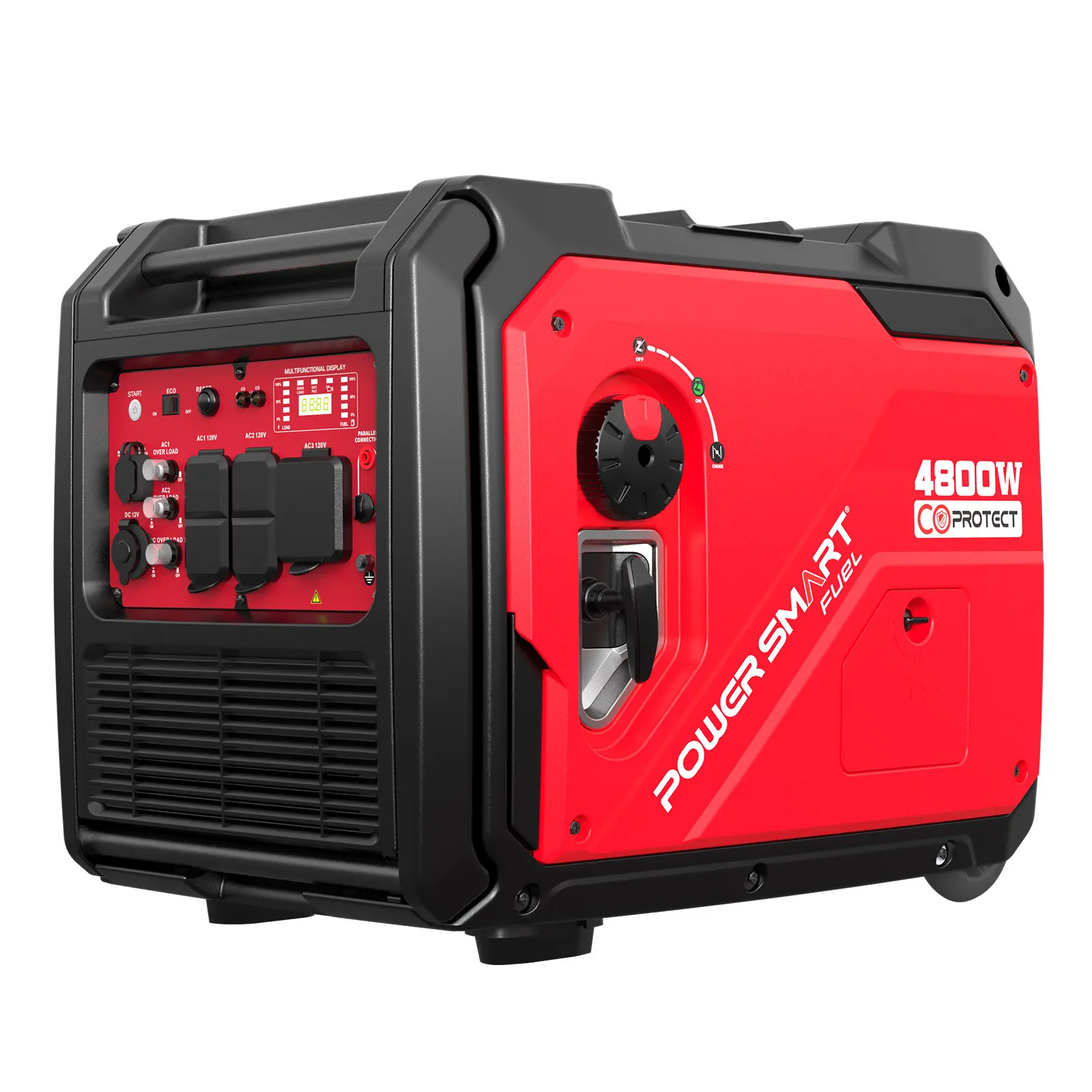 PowerSmart 4800W\3800W Electric Start Portable Inverter Generator, CO Detection,Gas Powered,CO Sensor Technology, RV Ready 30A Outlet, Parallel Capable, Generators for Home Backup Emergency Use Camping, EPA Compliant(PS5046CE), Carbon Monoxide, 67 Db At F