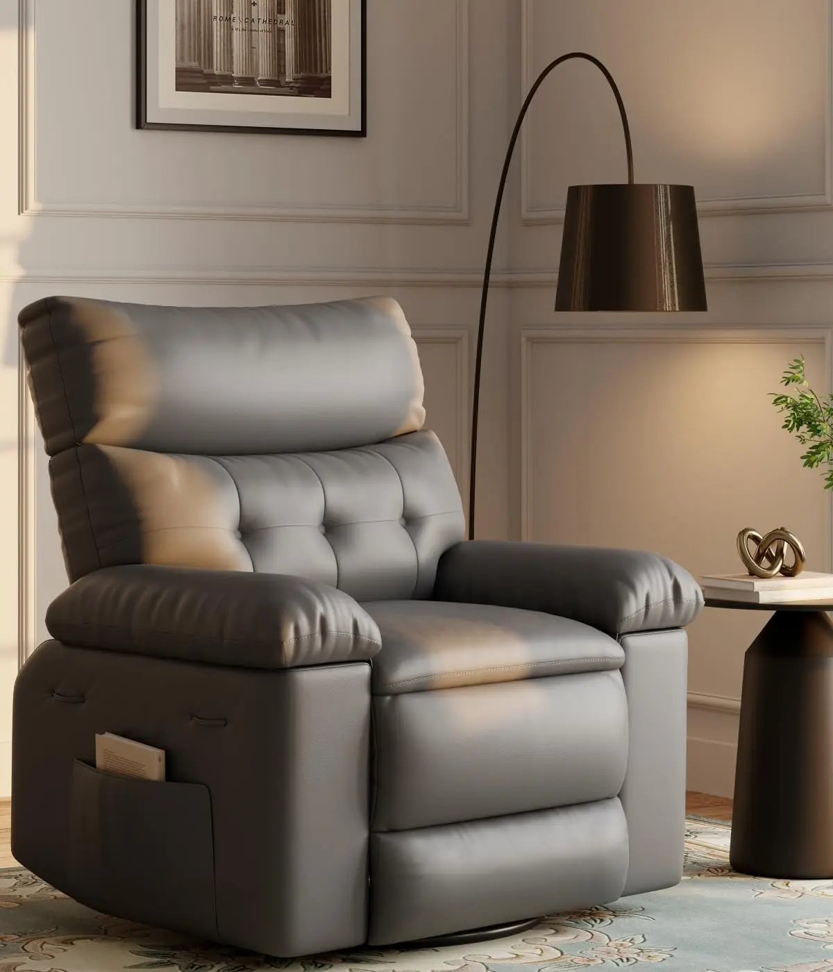 Oversized Recliner Chairs with Massage and Heat - 360° Swivel Lazy Rocking Chair for Adults with Remote Control for Living Rooms, Bedrooms and Nurseries - Grey
