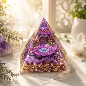 Decorative Pyramid with Crystal Sphere Purple Gold Accent – 5cm