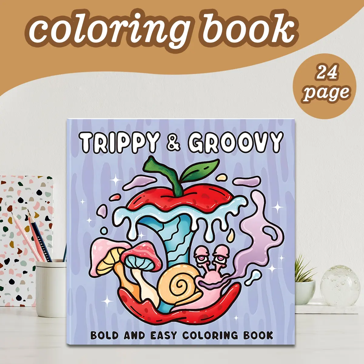 Cute Coloring Book Theme, 24 Bold Stress-Relief Designs, 7.9in X 7.9in Perfect Size, Thick Paper, Original Hand-Drawn Patterns, Drawing Book, Coloring Gift Book