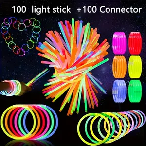 200pcs Fluorescent SET (100 Glow Stiks + 100 Connectors), 8 Inch Night Glow Party Supplies, Easter & Valentine's Day, Holiday Event Accessories, Glow Sticks Bulk