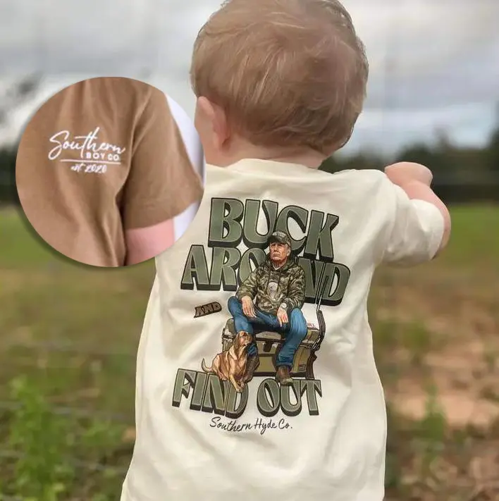 Youth Buck Around and Find Out Tshirt, toddler boy clothing, #southernboy clothes, baby western shirt