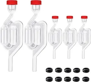 5 Pack Fermentation Airlock,Twin Bubble Fermenting Improved High Transparency S Shape with 10pcs Grommets Drilled 3/8’’ Hole