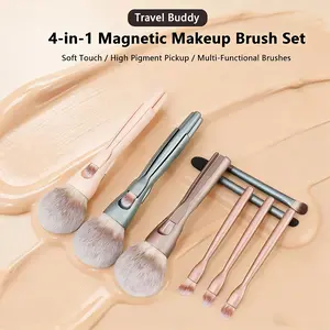 4-in-1 magnetic makeup brush, super soft large loose brush, eyeshadow brush, nose shadow brush, concealer brush combination makeup tool, portable multi-functional upright handle