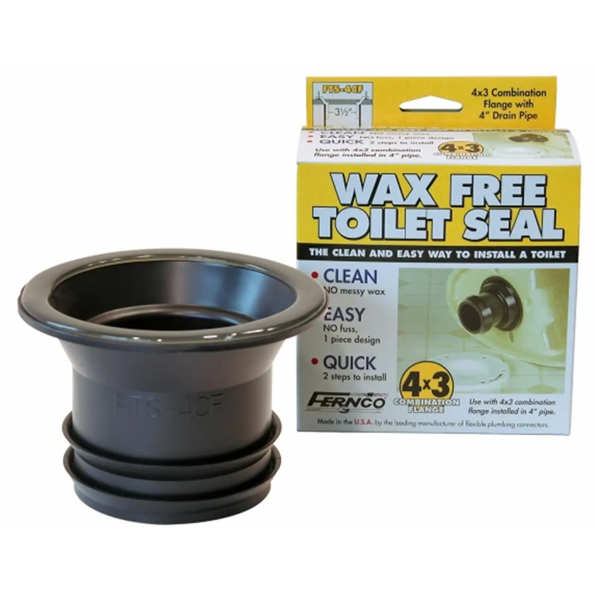 212 MAIN Fernco Inc 3in x 4in Wax-Free Toilet Seal FTS-4CF, Plumbing Accessory for Toilet Installation, Bathroom Fixture Accessory