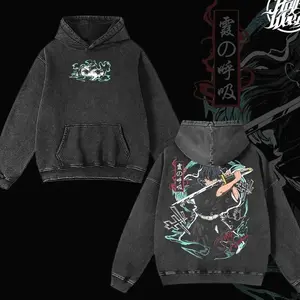 Muichiro Tokito Demon Slayer Graphic Hoodie – Vintage Washed Anime Pullover, Oversized Manga Streetwear Lightweight Cotton Unisex Gift for Fans 2JX