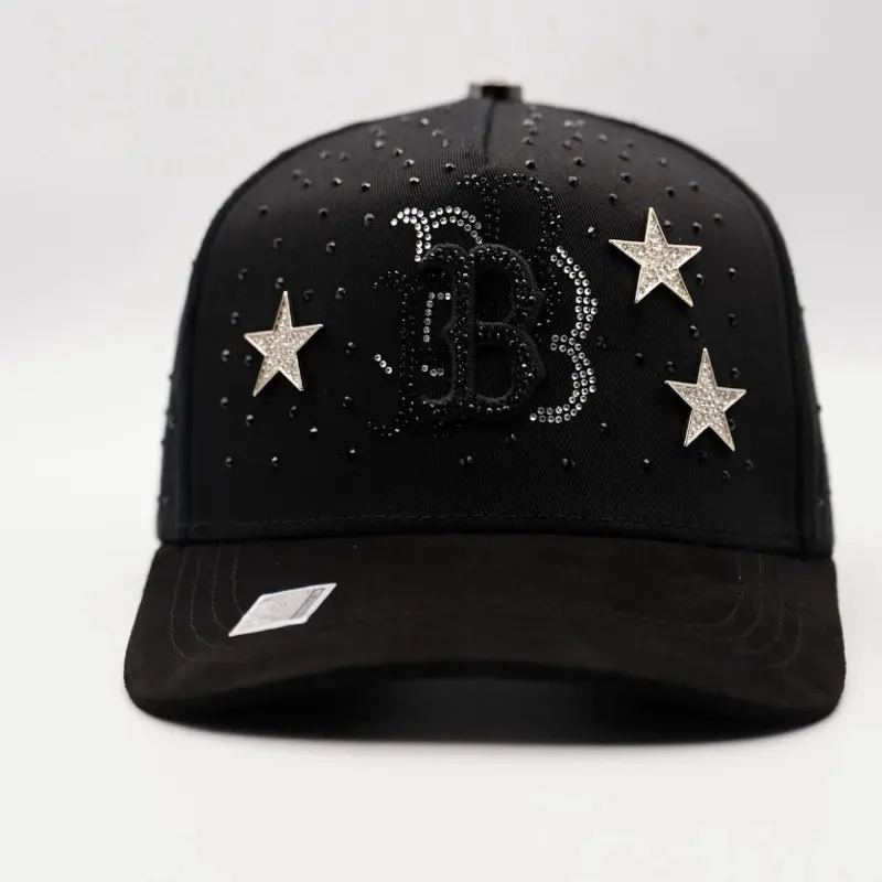 Hat Black Silver BB Stars Crystals