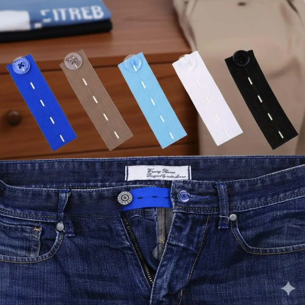 Detachable Elastic Jeans Belt Extender, Anti-Slip Adjustable Waistband Expander for Comfortable Fit, Seamless Travel & Home Use, Washable Size Extender for Men & Women, Adjustable Button