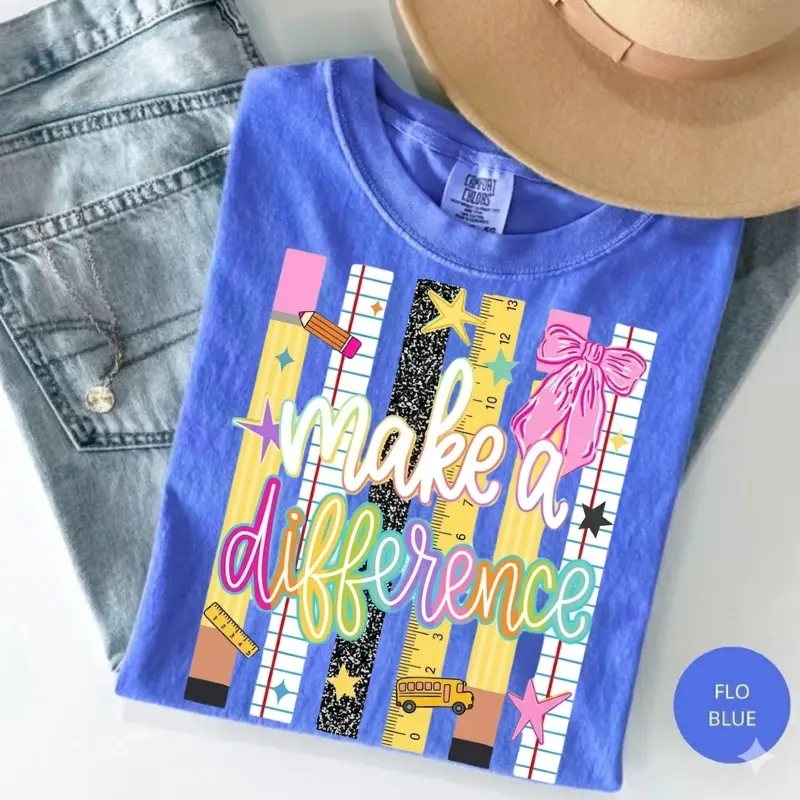 Comfort Colors Make a Difference Shirt, Teacher Appreciation Tee, Inspirational Teacher Shirt, Back to School Graphic Tee, Classroom Gift, School Staff Tee