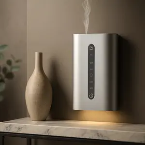 Luxury Aluminum Plug-In Waterless Cold Air Scent Diffuser | Best for Small to Medium Rooms | Night Light, Auto Shutoff, Daylight Sensor, 3 Intensity Levels
