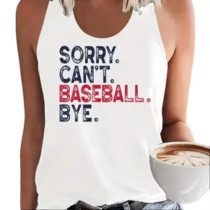 Women's Sporty Racerback Baseball Fan Tank Top, Polyester Fabric, "Sorry. Can’t. Baseball. Bye." Quote Design