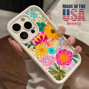 Retro Oil Painting Flower Pattern TPU Phone Case for iPhone 15 16 14 Pro Max 13 12 11 XR XS Plus E Shockproof Non Slip Military-Grade Protection Silicone Cover Smartphone Casing