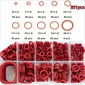 Silicone O-ring sealing kit, heat-resistant and oil-resistant O-ring assortment pack, suitable for automotive repair, water pipe sealing, and gas/air connector maintenance.