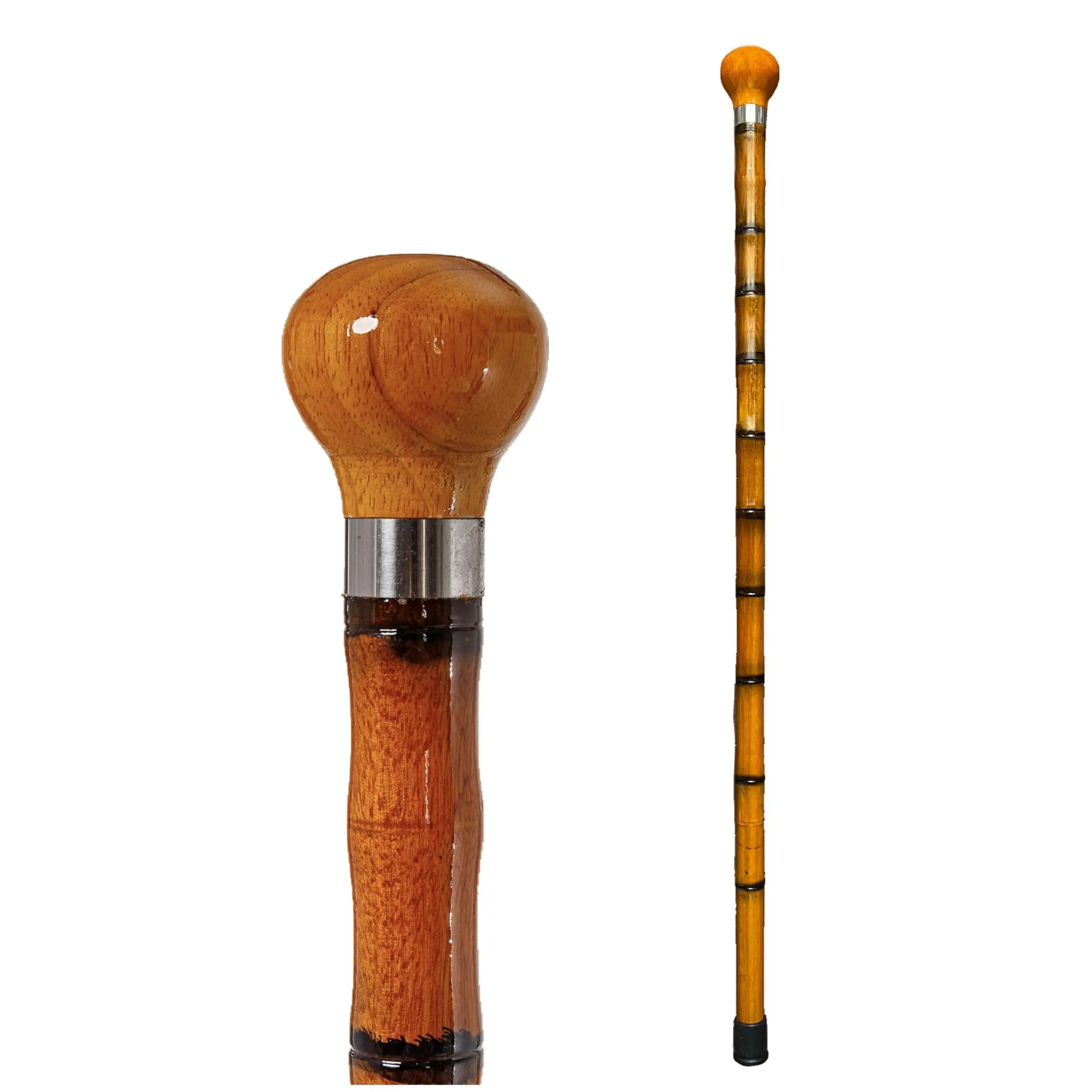 THY COLLECTIBLES Bamboo Style Walking Canes, 35-Inch Grooved Wood Hiking Stick Pole for Self Defense, Unisex Lightweight Stick with Ergonomic Ball Handle, Durable Walking Sticks