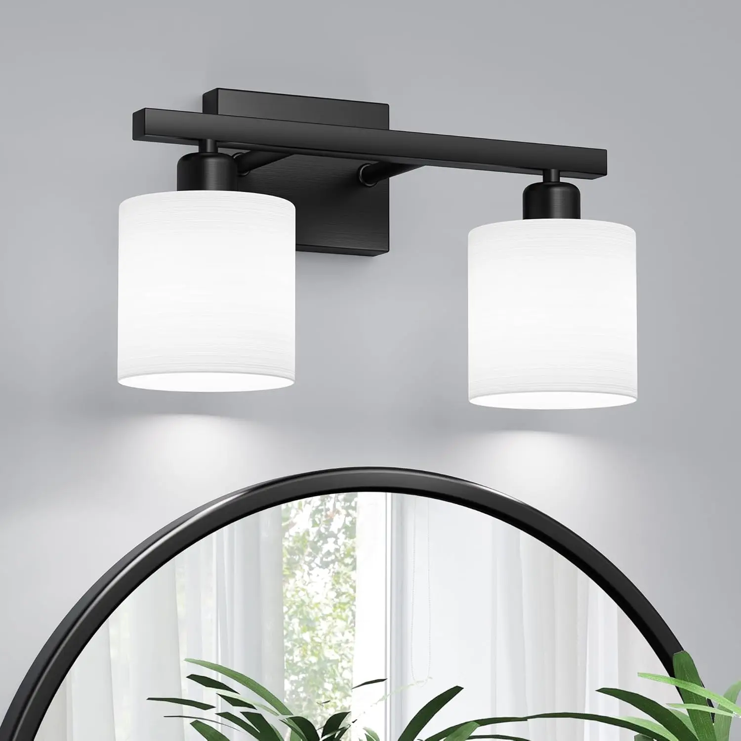Bathroom Light Fixtures, Bathroom Lighting Fixtures Over Mirror, Interior Classic Vanity Lights, Modern Vanity Light with Textured White Glass Shade, Matte Black