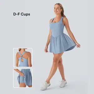 Halara Breezeful Backless Corset 2-in-1 Pocket Mini Quick Dry Flowy Pickleball Active Dress-D/DD/DDD/F Cups
