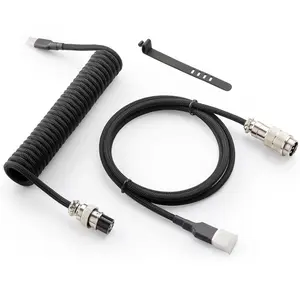 Coiled USB C Cable for Gaming Keyboard, Double-Sleeved Mechanical Keyboard Cable with Detachable Metal Aviator, 1.5M USB-C to USB-A, Classic Black Color
