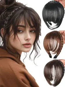 Non-Slip Padded Bangs Fishbone Weave Hairband, Elegant Braided False Hair, Simple Hair Accessory, Synthetic Hairpieces for Parties Holidays Vacation Daily Wear