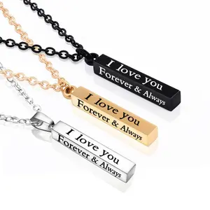 "Forever Love" Engraved Bar Necklace – Personalized Couple Jewelry for Daily Wear, Anniversary & Birthday Gift