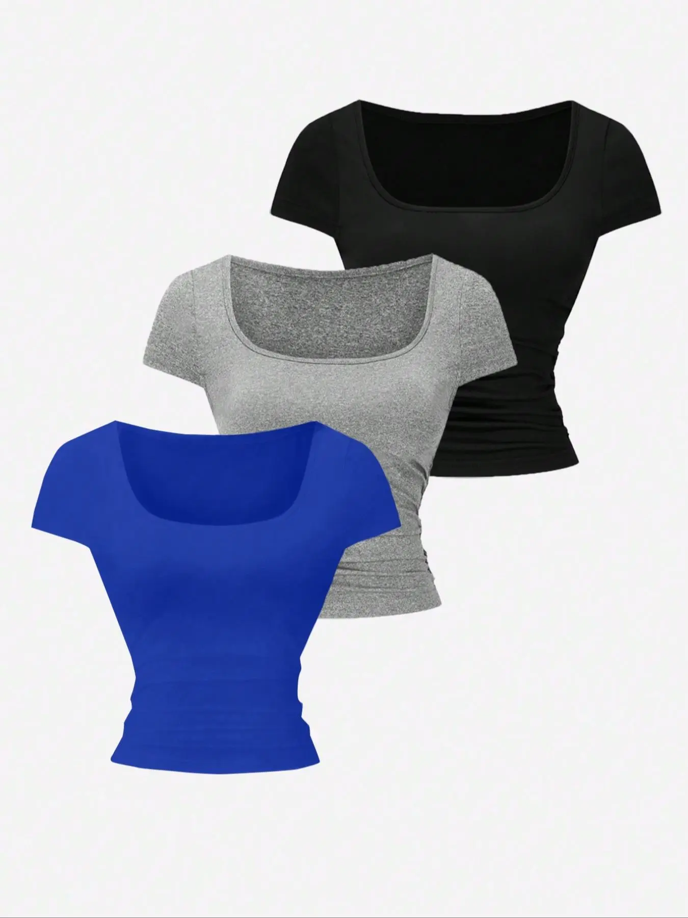 Women's Solid Color Square Neck Crop Tee, Casual Trendy Tee, Classy Casual Basic Short Sleeve T-shirt for Summer, Ladies Clothes for Daily Wear
