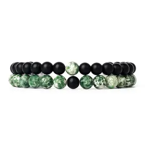 Matte Onyx & Tree Agate Stone Mix Bracelets, Natural stone bracelets, Matte Onyx, Tree Agate, chakra healing, energy balance, gemstone jewelry, protection charm, healing benefits, adjustable bracelet
