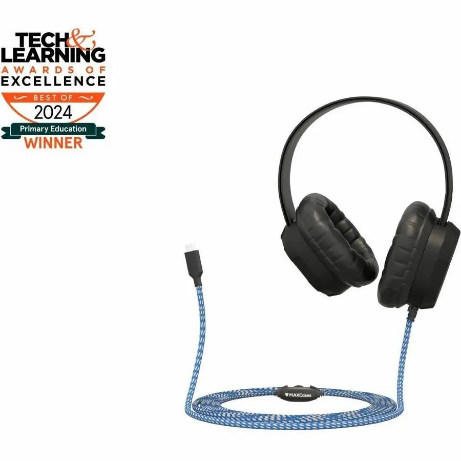 MAXCases Extreme Headset w/braided cable inline volume control and built-in microphone w/USB-C connector Black MCHPXUSBC
