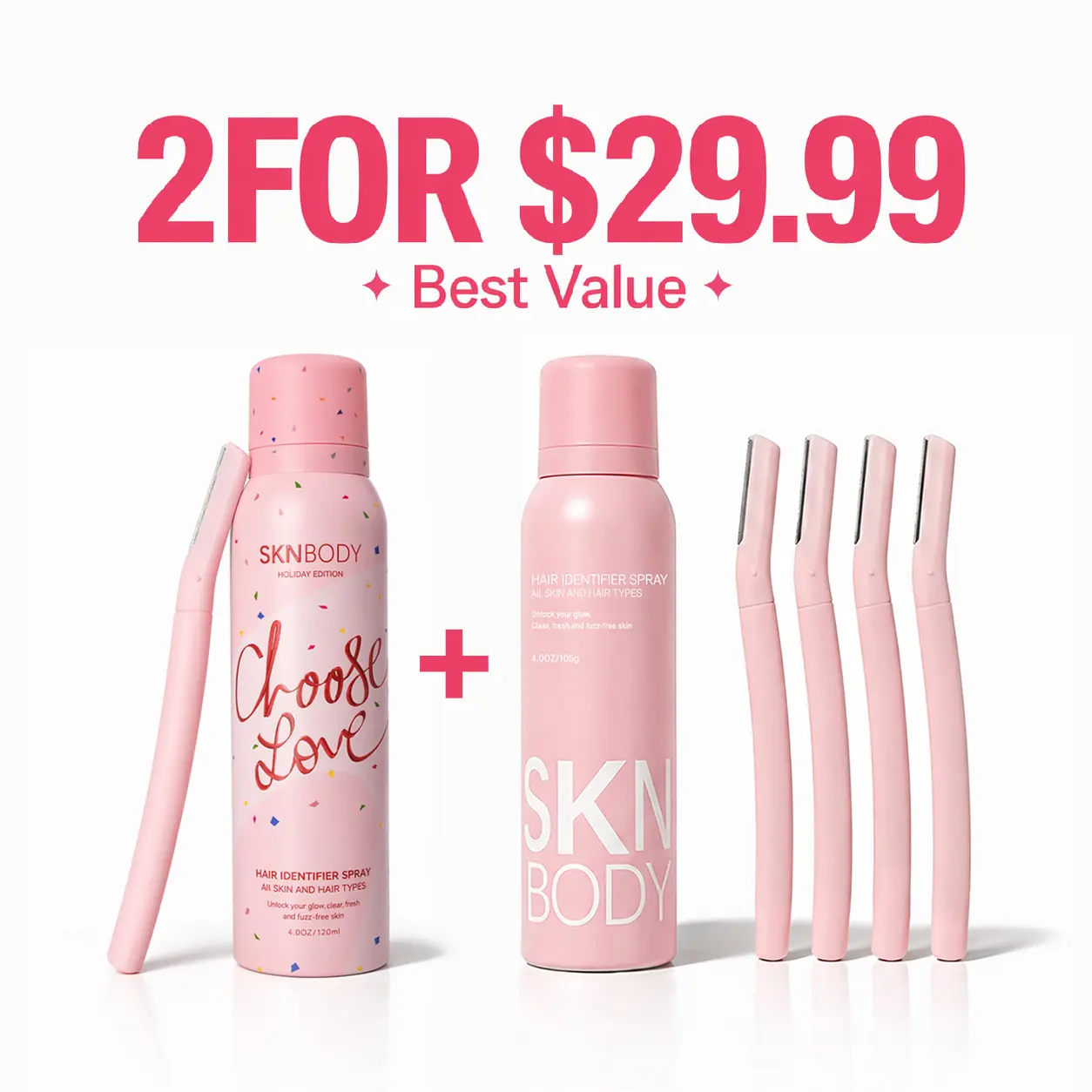 SKNBODY 2-Pack Hair Identifier Spray Set – Dermaplaning & Facial Hair Removal Kit for Peach Fuzz, Smooth Radiant Skin | Better Value Duo