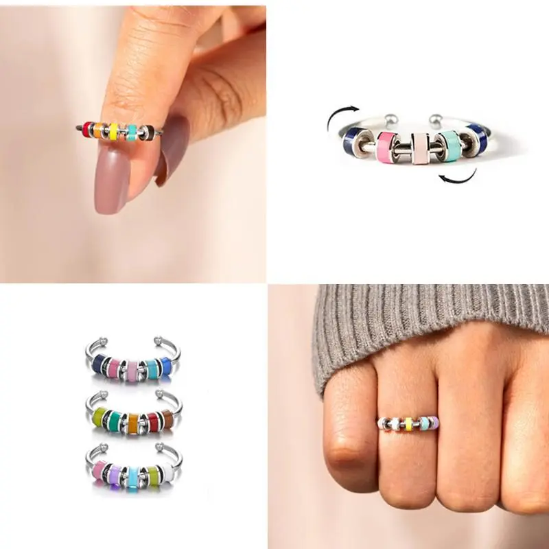 Fashion Stainless Steel Enamel Free Spiral Fidget Anxiety Rings Opened Anti Stress Relief Jewelry for Women Stress Reliever