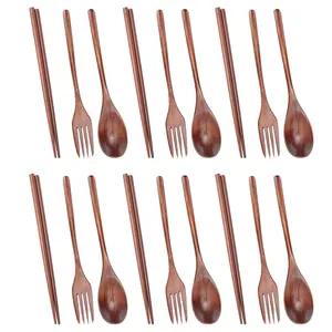 12/18 Piece Japanese Wooden Cutlery Utensils Set, Tableware Set Dinnerware Service Set, Includes Fork Spoon Chopsticks, Vintage Kitchen Set, Ideal for Travel Picnic Camping Daily Use