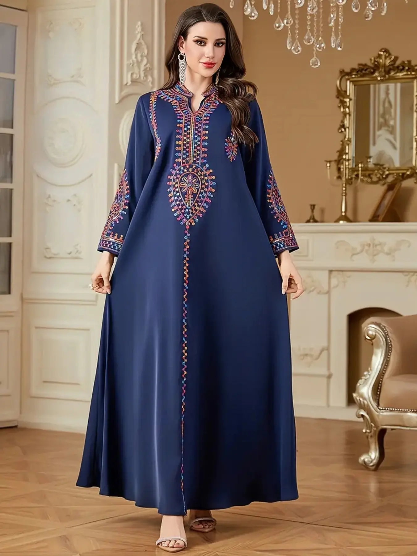 Women's Sequin Embroidery Modesty Abaya, Elegant Long Sleeve Muslim Dress for Parties and Wedding Guests, Ladies Islamic Clothing for All Seasons, Modest Muslim Outfits, Islamic Modesty Clothes
