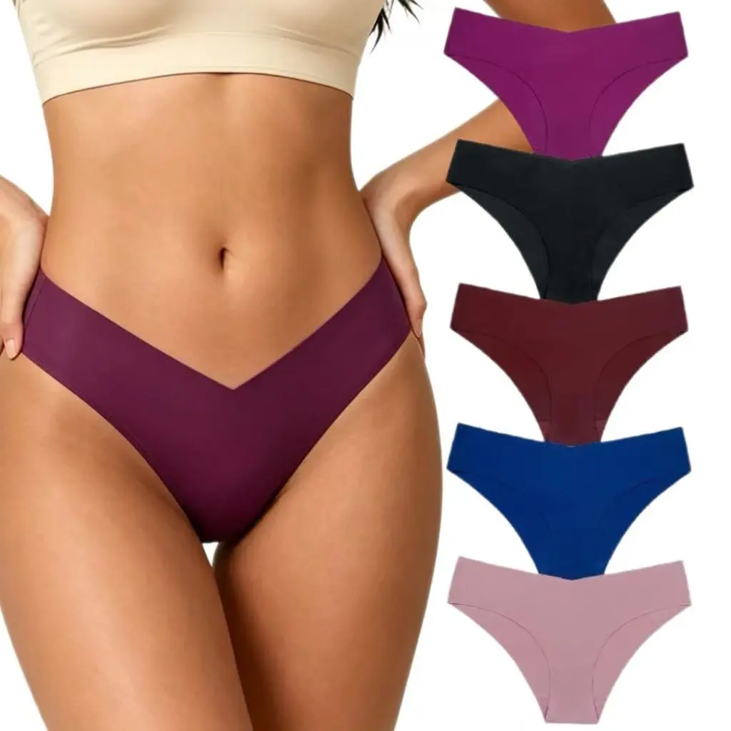 Women's 5PCS Minimalist Thongs, V-Shaped Low-Waist Seamless Panty, Comfortable Lady Underwear, Snug Fit, Machine Washable, Soft & Skin-Friendly, Perfect for Fitness & Leggings, Versatile for Dress Pairing