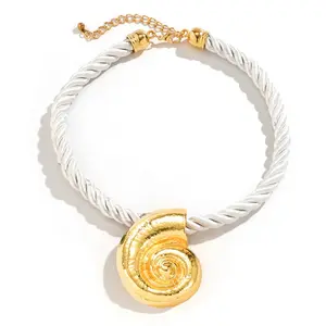Gold Conch Shell Necklace for Women Halloween Ursula Costume Accessory for Adult Teens Witch Shell Necklace Snail Seashell Pendant Rope Necklace  Cosplay Holiday Party gift jewelry