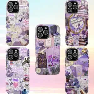 Book Lover Aesthetic Phone Case for iPhone & Samsung – Purple Literary Collage, Coquette Vintage Books, Cute Reader Girl Gift, Fantasy Romance Vibes