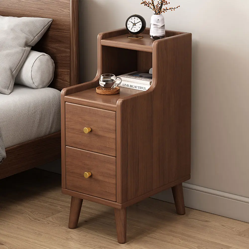 Minimalist Modern Wood Side Table - Ultra-Narrow Nightstand with Built-In Compartment, Small Bedside Storage Cabinet, 200x400x610mm, Easy Assembly Required for Home Bedroom Indoor Furniture