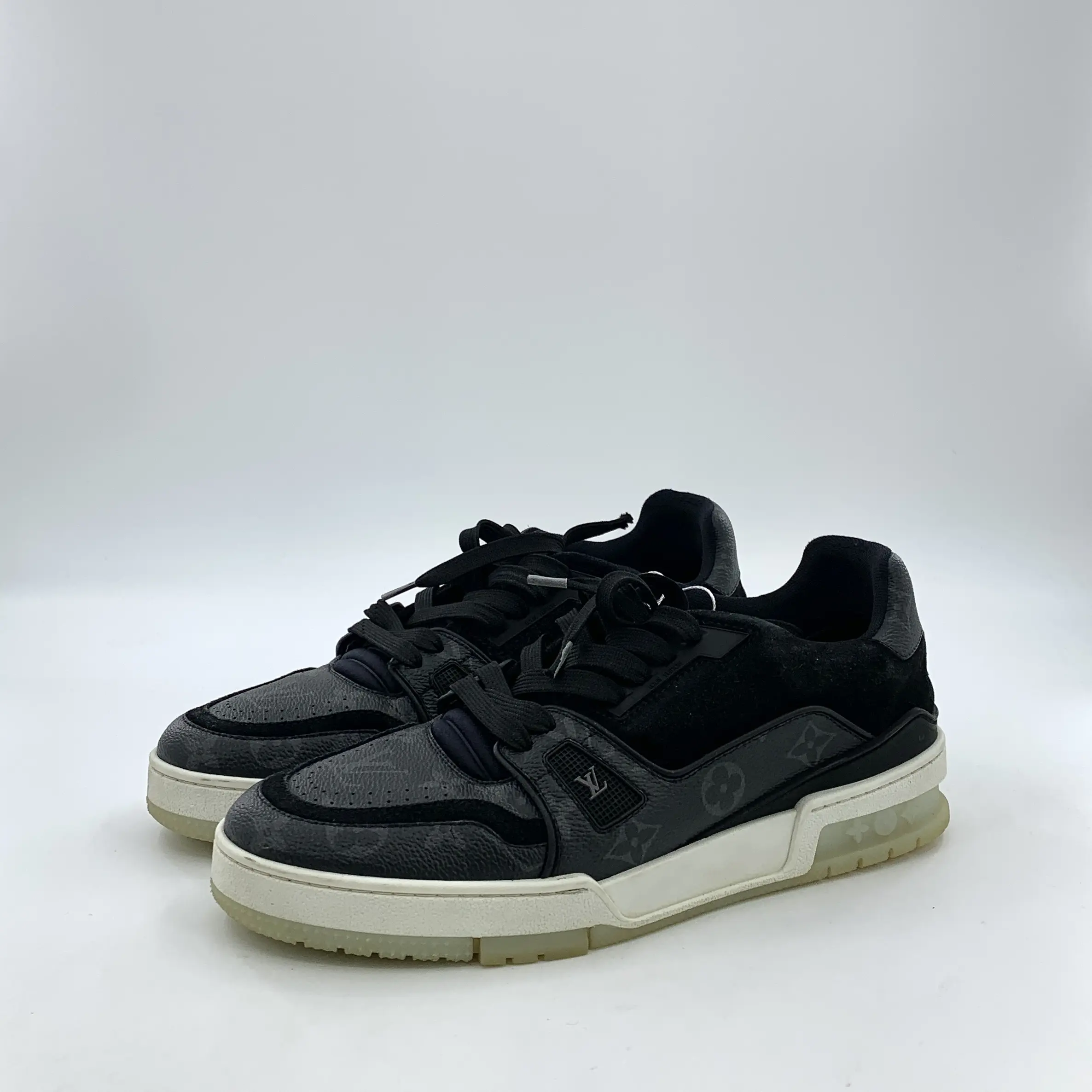 RDLTS— Louis Vuitton Trainer Black Grey Monogram Sneakers Size US 8.5