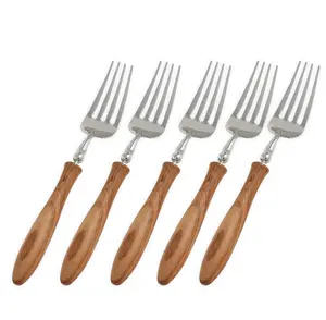 5-Piece Wooden Handle Dinner Forks 304 Stainless Steel Dinner Forks 7.67 Inch Natural Wood Dessert Salad Forks for Home Kitchen Restaurant Hotel, Mirror Polished Flatware Forks (Dinner Forks)