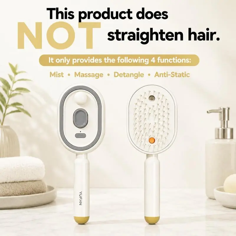 Electric Spray Air Cushion Massage Grooming Comb - Self-Cleaning, Anti-Tangle, Anti-Static, Volumizing Hair Styling Tool with Essential Oil Mist Aromatherapy Hair Care, Hair Styling Tools , Not A Hair Straightener and No Heat Function[No Essential Oils]