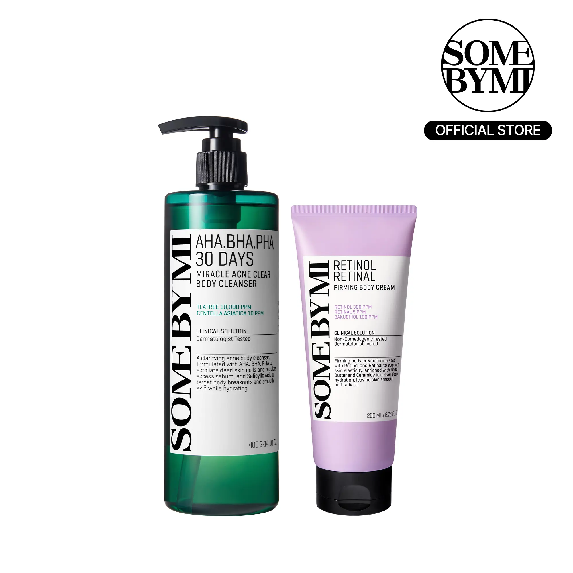 Miracle Body Acne & Retinol Firming Set - Korean Skincare - AHA BHA PHA Cleansing & Retinol Body Cream for Healthy Firming & Smooth Skin Texture