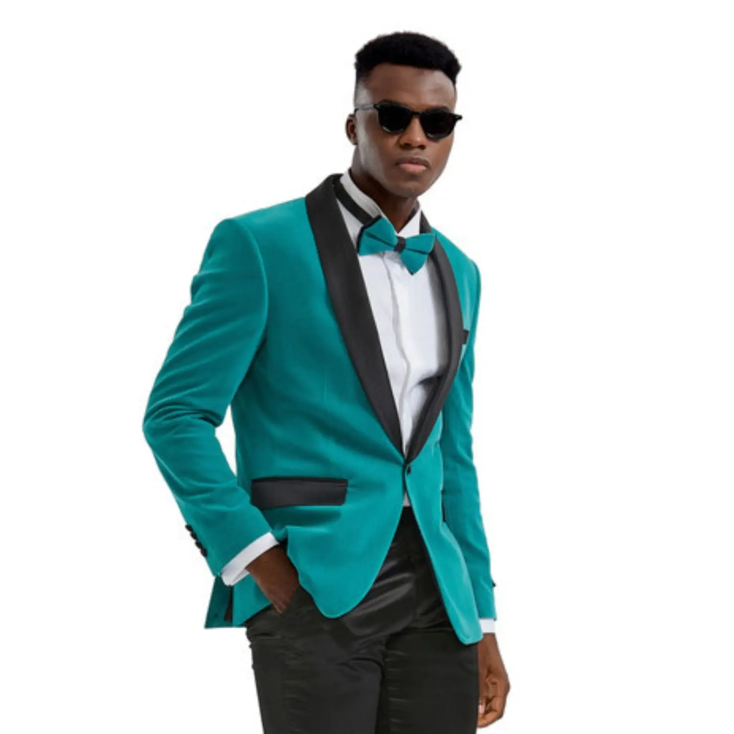 Men’s Slim Fit Single Breasted Dinner Blazer with Satin Shawl Lapel - Teal