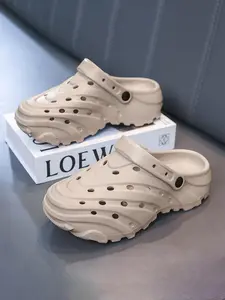 Men's Casual Plain Color Slides, Breathable Comfortable Non-slip Thick Bottom Slippers, Fashionable Slides for Indoor & Outdoor Wear, Boy