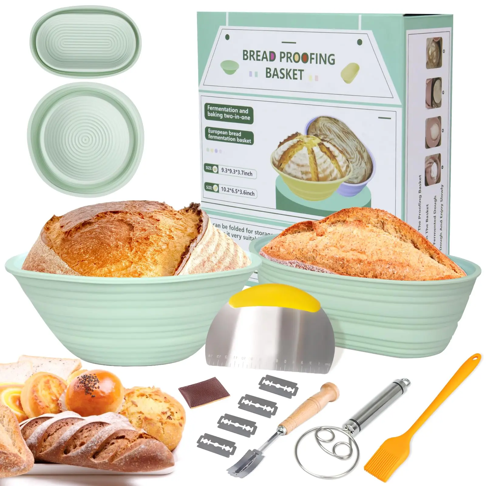 Silicone Bread Basket Set, 1 Set Including Round Bread Basket, Oval Bread Basket & Baking Tools, Complete Set for Bread Making with Tools, Sourdough Proofing Basket, Baking Accessories, Baking Essentials