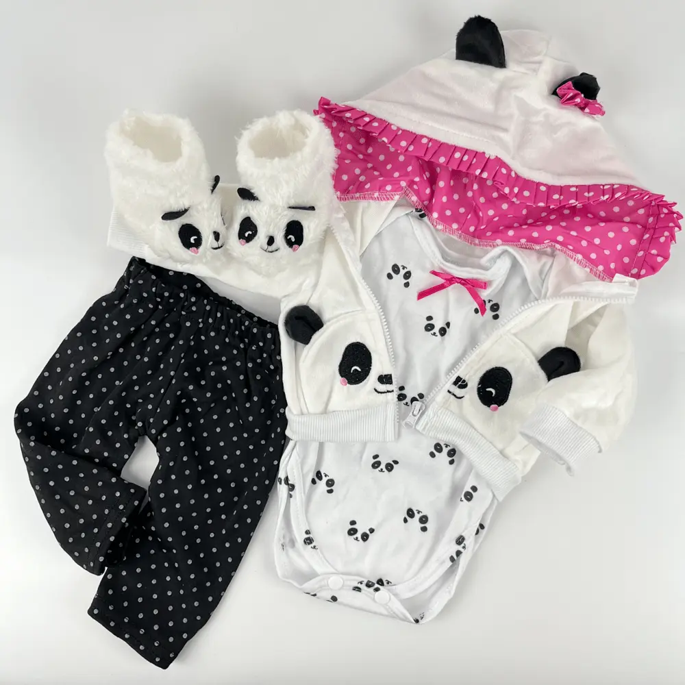 TopLink Reborn Baby Doll Clothes Set for 17-22 Inch Dolls - Adorable Panda Print Outfit with Soft Plush Hood & Matching Slippers - Perfect Fit for Newborn Dolls