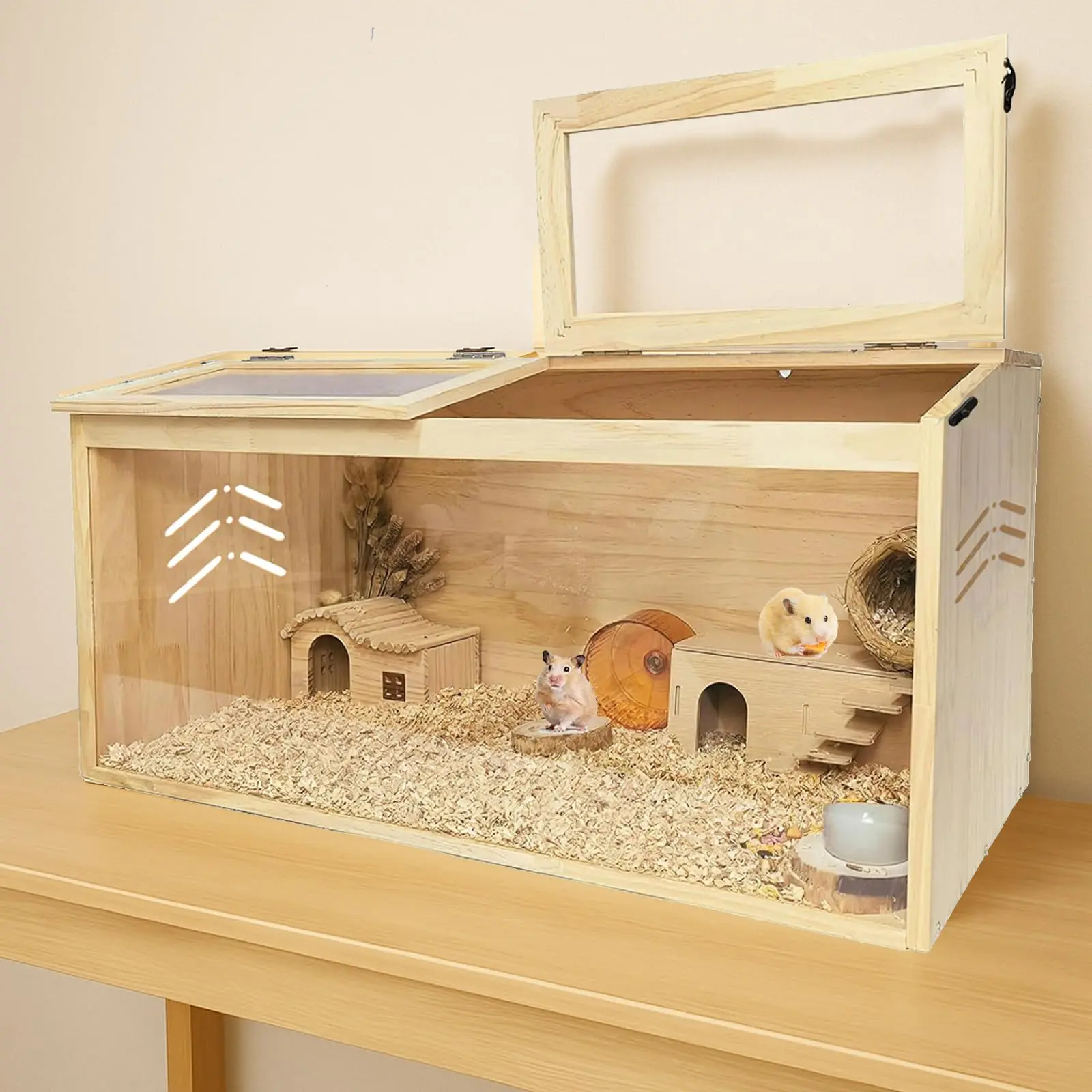 Garvee Spacious Ventilated Wooden Small Animal Cage – Acrylic Opening Roof, Oblique Door, Easy to Clean, Secure – Ideal for Hamsters, Gerbils, Mice, Guinea Pigs, Chinchillas – Indoor Habitat, 100x50x50cm