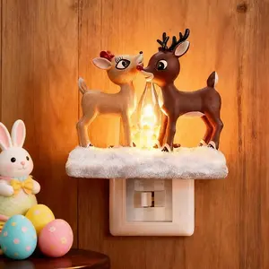 Christmas Elk Night Light,3D Elk Light,ElkCampfire Night Light,Christmas Eve Campfire Flickering Night Light,120V Plug-in Powered for Festive Ambiance,Christmas gifts,fun decorative lights