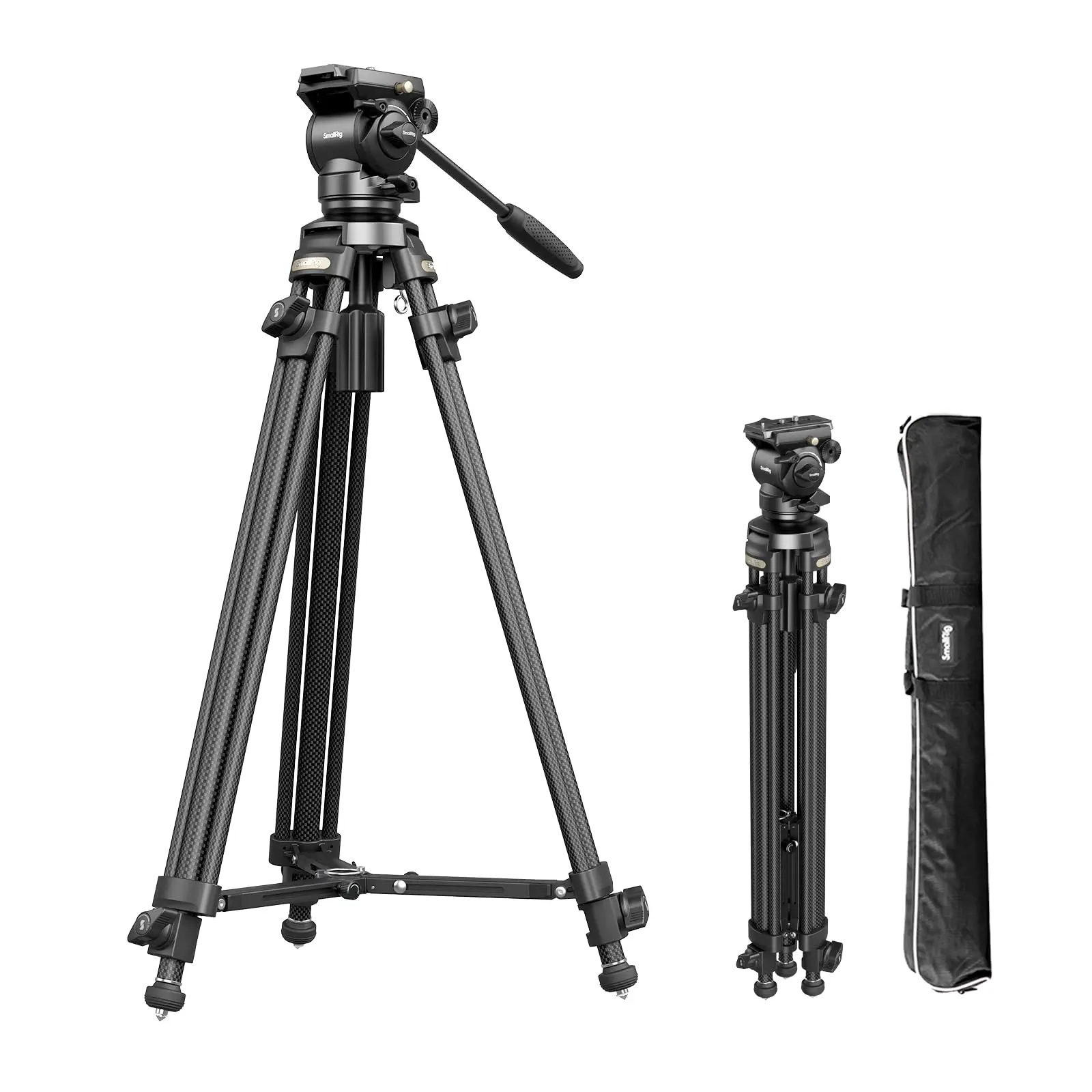 SmallRig AD-50 Heavy Duty Tripod, Carbon Fiber Video Tripod, 64"Lightweight Travel Tripod with Step-Less Damping Fluid Head, Detachable Handle, Lift Rope, Load up to 13.2lb for Camcorder, Cameras-4685