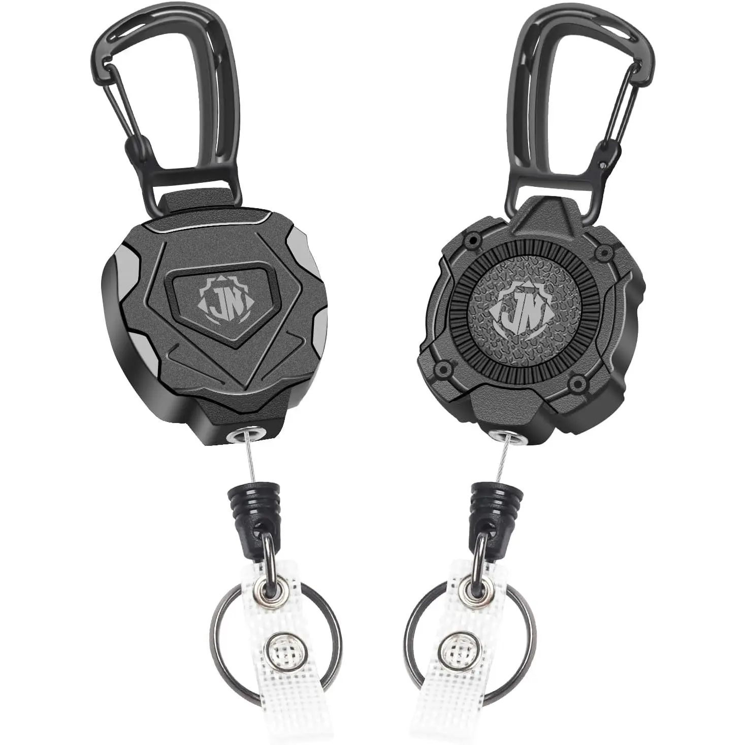 2-Pack Retractable ,Heavy Duty Retractable ID Badge Clip Reels with Zinc Alloy Carabiner,31.5" Steel Cord, 9 oz Rebound (Style 1)