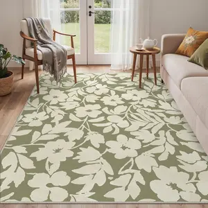【Deals For You Days】GENIMO Area Rugs for Living Room，Soft Machine Washable Rug，Modern Rug Low Pile Floor Boho Carpet with Non Slip Backing for Dining Room Girls Room Nursery Room and Kids Room or Playroom，Grass Floral